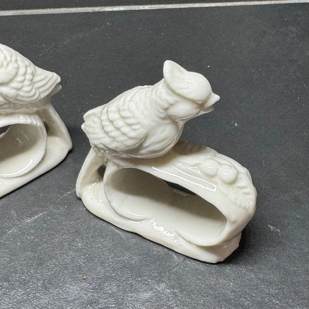Ardalt Bone China Bird Napkin Rings Set of 4 White Porcelain‎ Taiwan 3616